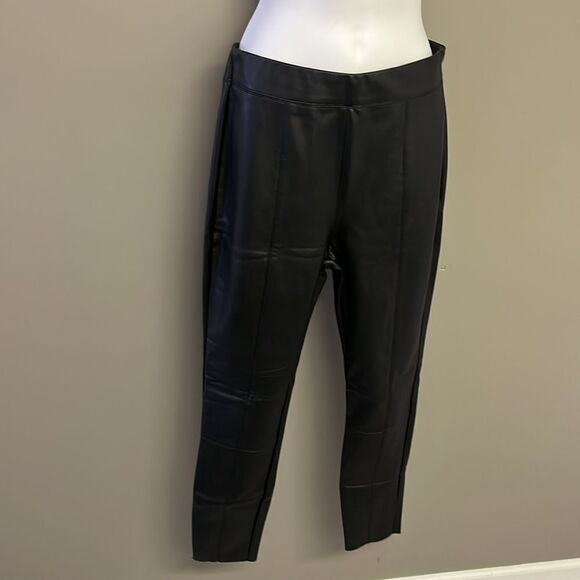 Topshop Black Faux Leather Pleated Skinny Pull-Up Lined Pants- Zip Up- Size 8 - Picture 3 of 11